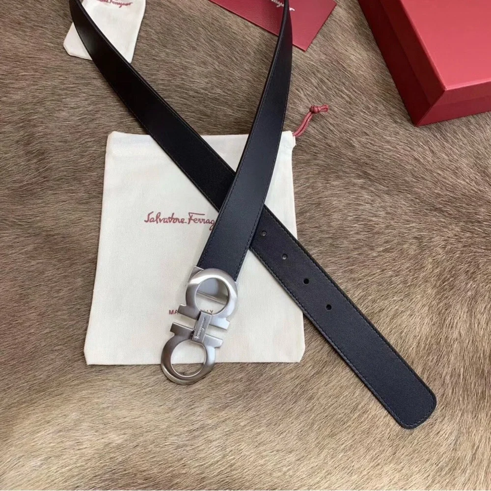 Salvatore Ferragamo Brown Leather Belt with Silver Gancini Buckle